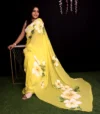 SUNSHINE YELLOW WHITE FLOWER SAREE